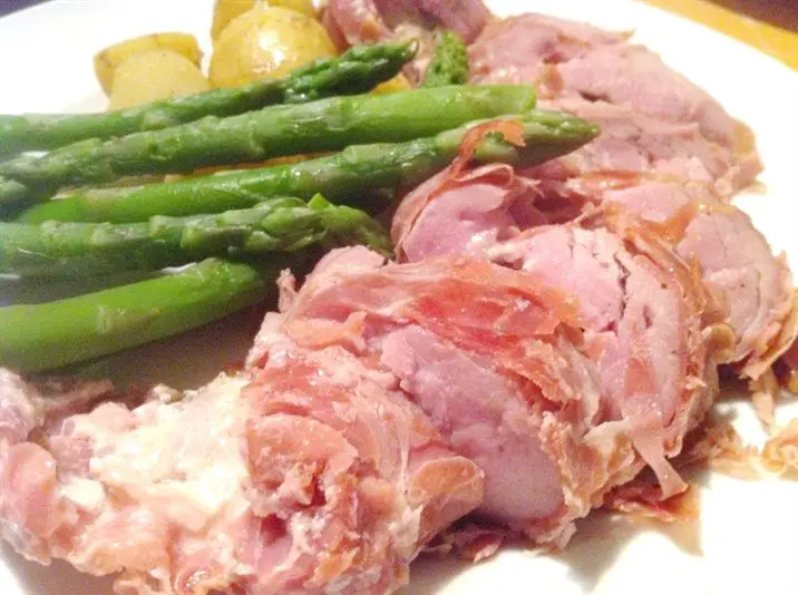 Sous Vide Parma ham-wrapped pork tenderloin stuffed with sage and Dolcelatte, Lay The Table