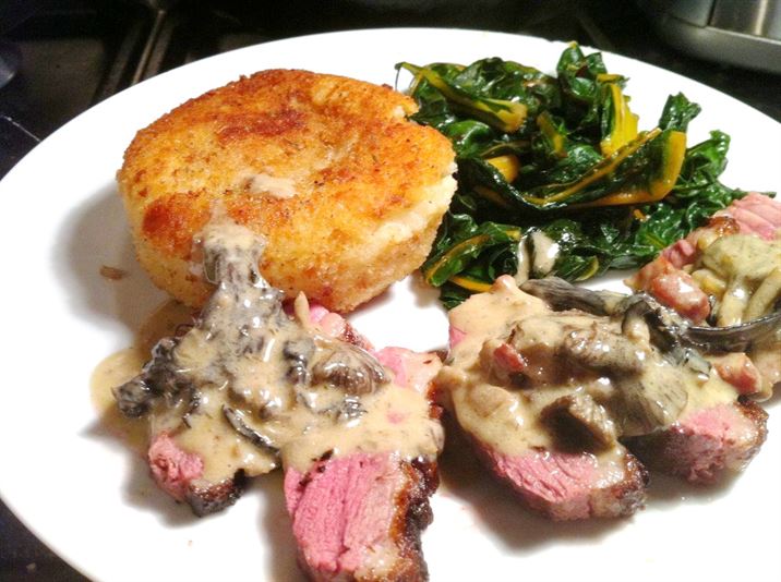 Pan-Fried Goose Breast with Wild Mushroom Sauce, Potato Cake and Swiss Chard, Lay The Table