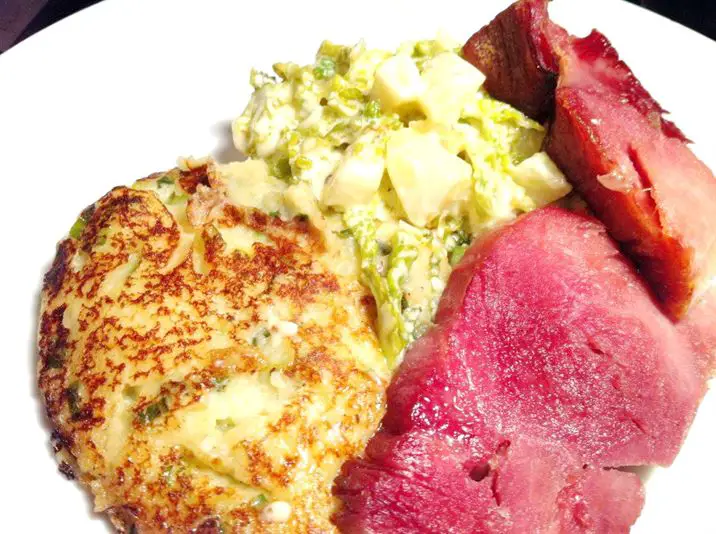St. Patricks Day Slow Cooked Bacon with Potato Cake and Colcannon Sauce, Lay The Table