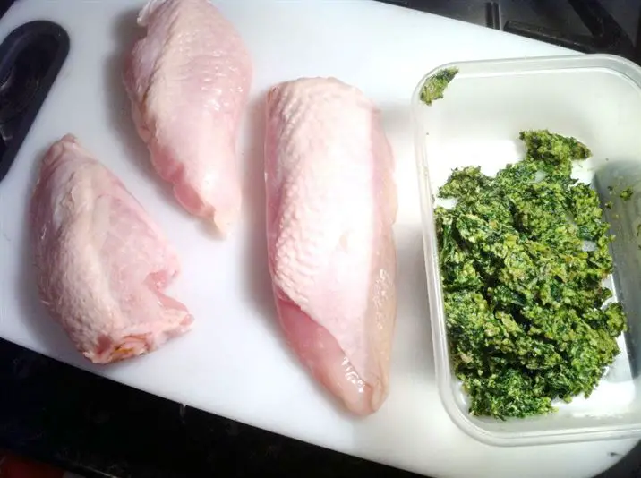 Wild Garlic Pesto-Stuffed Chicken with Ricotta Baked New Potatoes, Lay The Table