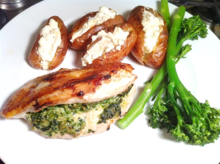 Wild Garlic Pesto-Stuffed Chicken with Ricotta Baked New Potatoes, Lay The Table