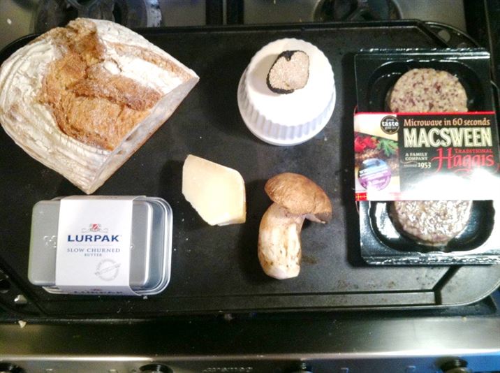 Haggis and Porcini on Sour Dough with Lurpak, Grana Padano and Black Truffle, Lay The Table