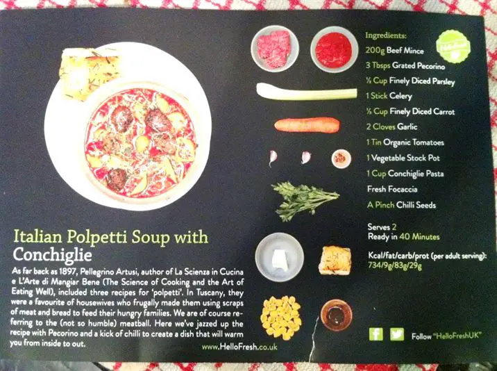 Hello Fresh Italian Polpetti Soup with Conchiglie, Lay The Table