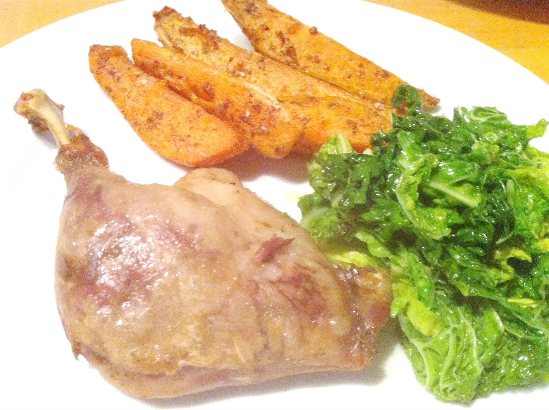 Confit duck legs with spiced sweet potato wedges, Lay The Table