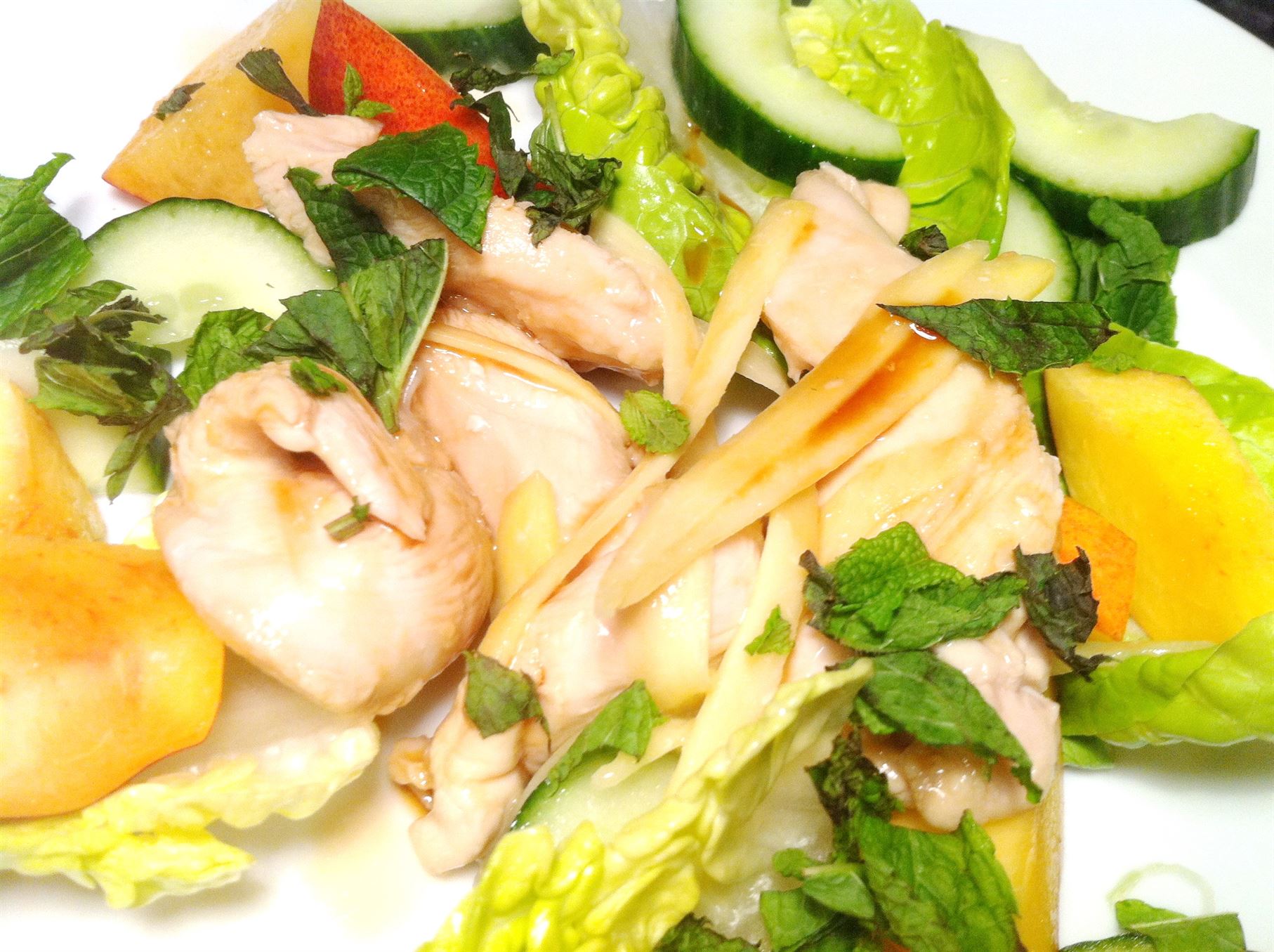 Steam-Poached Ginger Chicken with Baby Gem, Nectarine and Mint Salad, Lay The Table