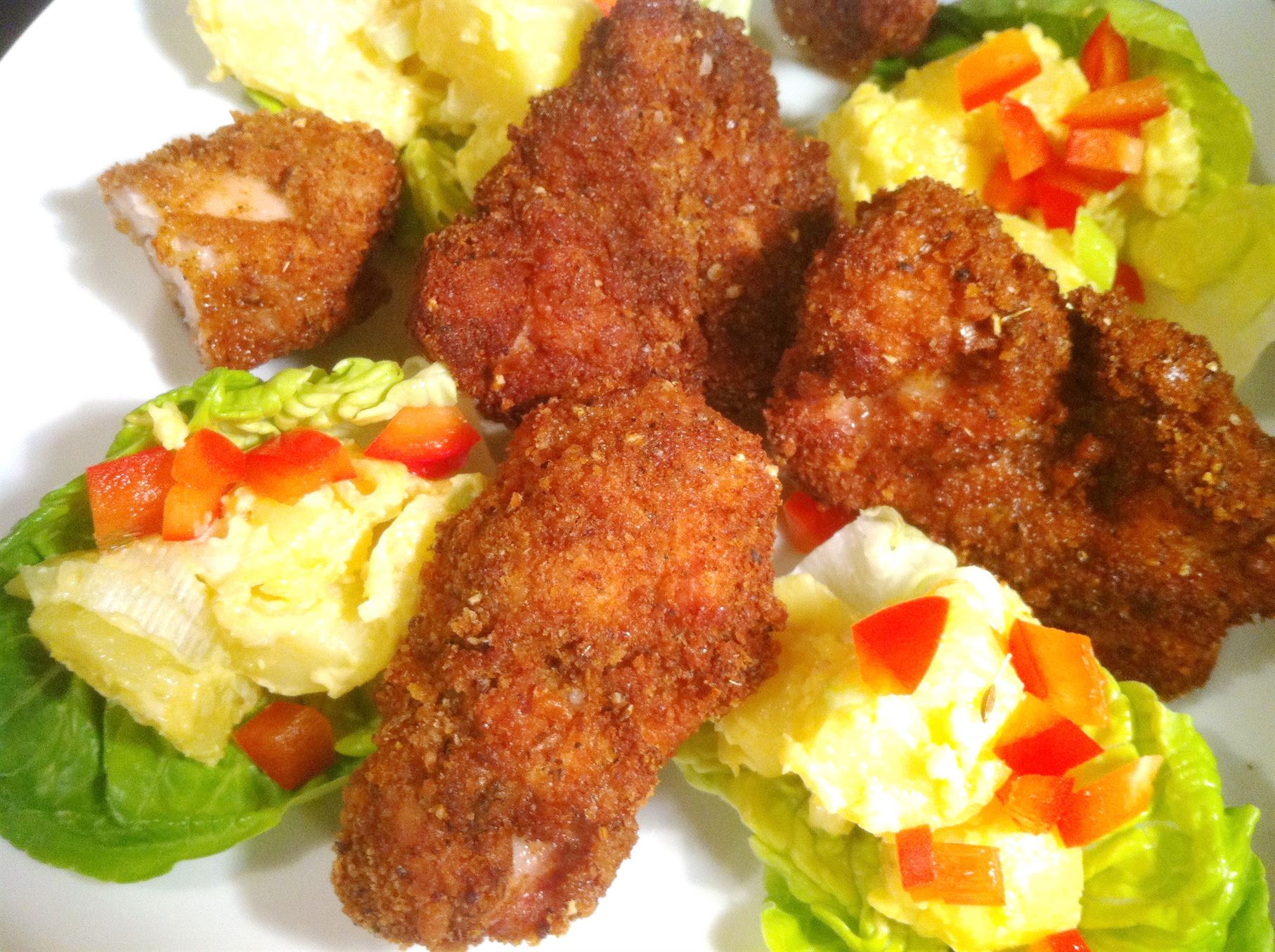 Hot &#038; Spicy Chicken Nuggets with American Mustard Potato Salad, Lay The Table