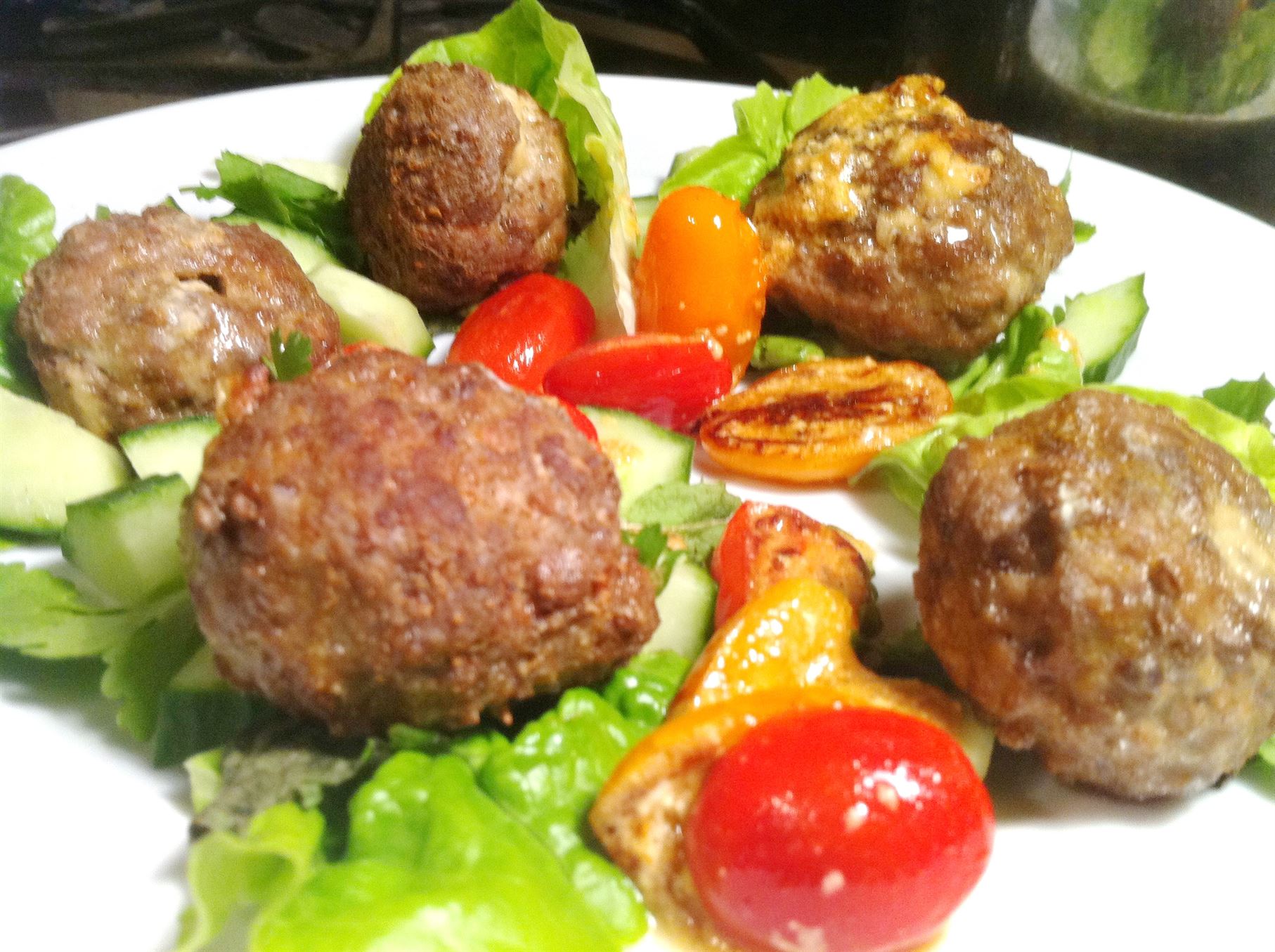 Cream Cheese-Stuffed Spicy Meatballs with Tomato Salad, Lay The Table