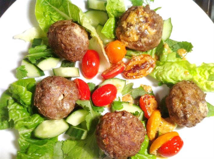 Cream Cheese-Stuffed Spicy Meatballs with Tomato Salad, Lay The Table