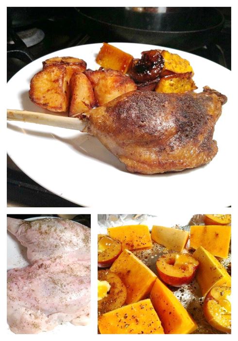 Five-Spice Goose Legs with Squash and Baked Plums, Lay The Table