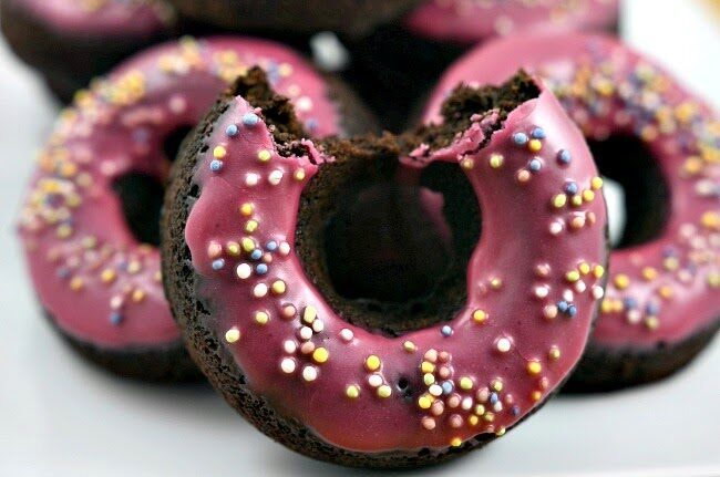 Baked Chocolate Beet Donuts w/ Pink Glaze and Sprinkles, Lay The Table