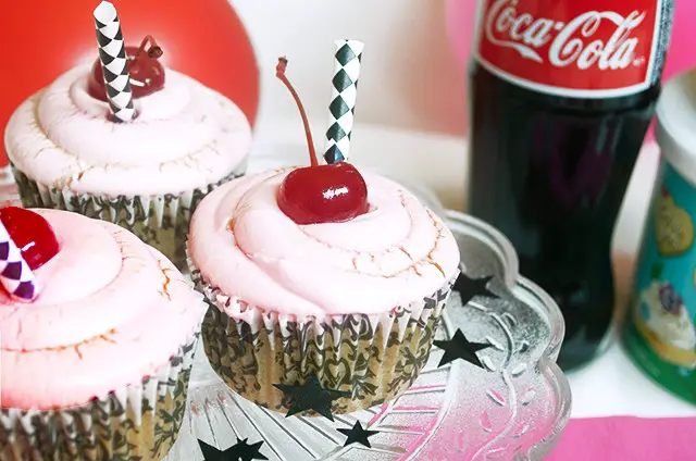 1950&#039;s Inspired Vegan Maraschino Cherry Coke Cupcakes &#124; Happy Birthday, Barbie!, Lay The Table