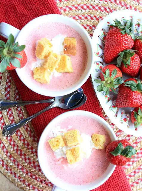 Strawberry Soup {with homemade cake croutons}, Lay The Table